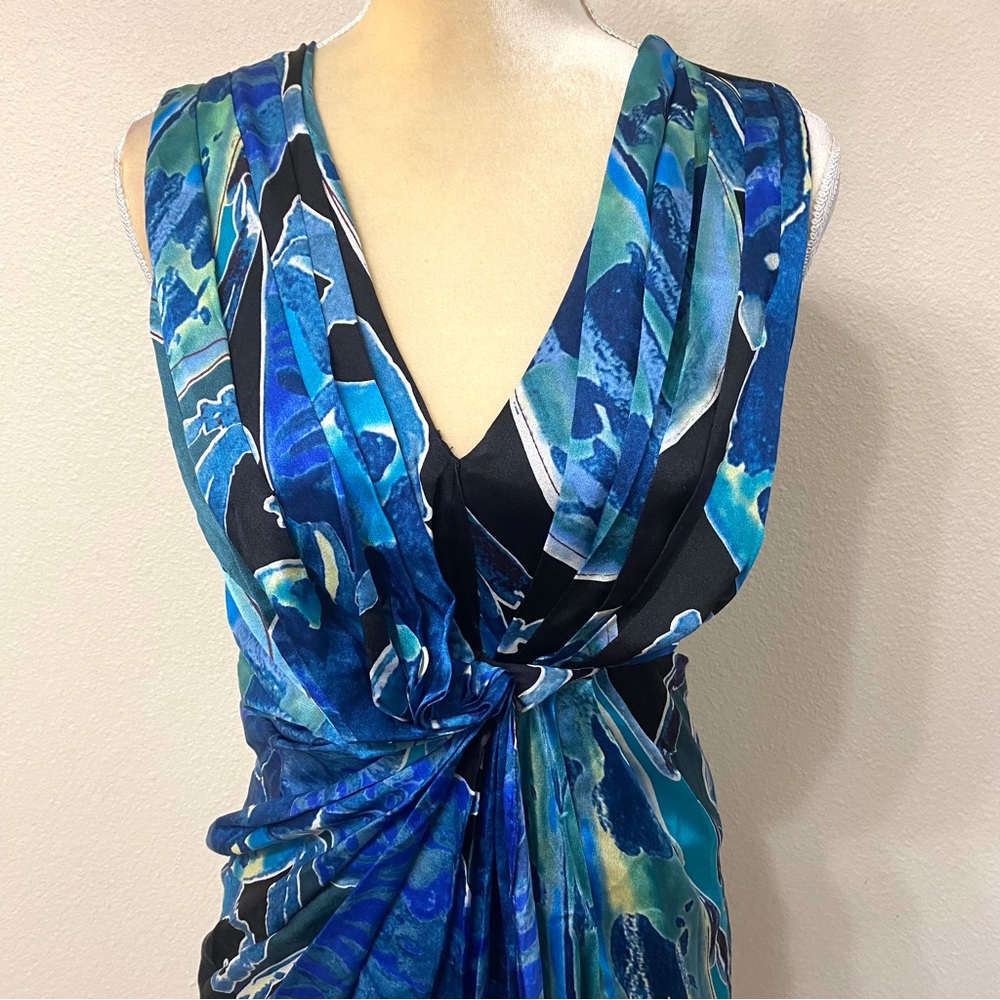 Diane Von Furstenberg Silk Drapey Watercolor Print Dress - Picture 4 of 11